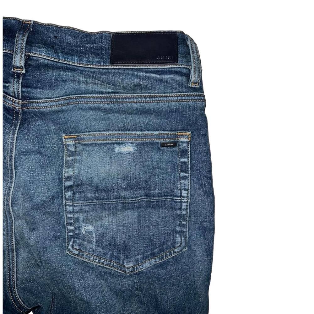Amiri Blue Denim Shotgun Distressed Skinny Jeans Size 32 - Picture 6 of 9